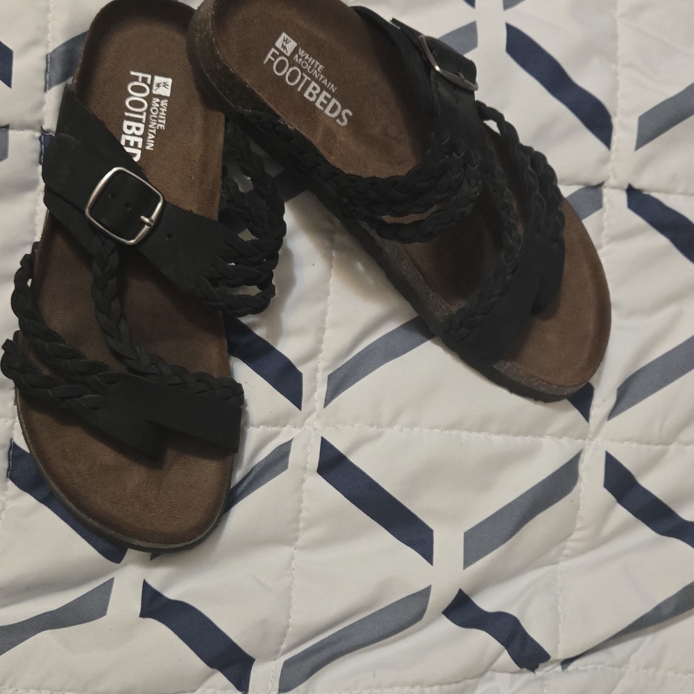 White Mountain Black Braided Sandals